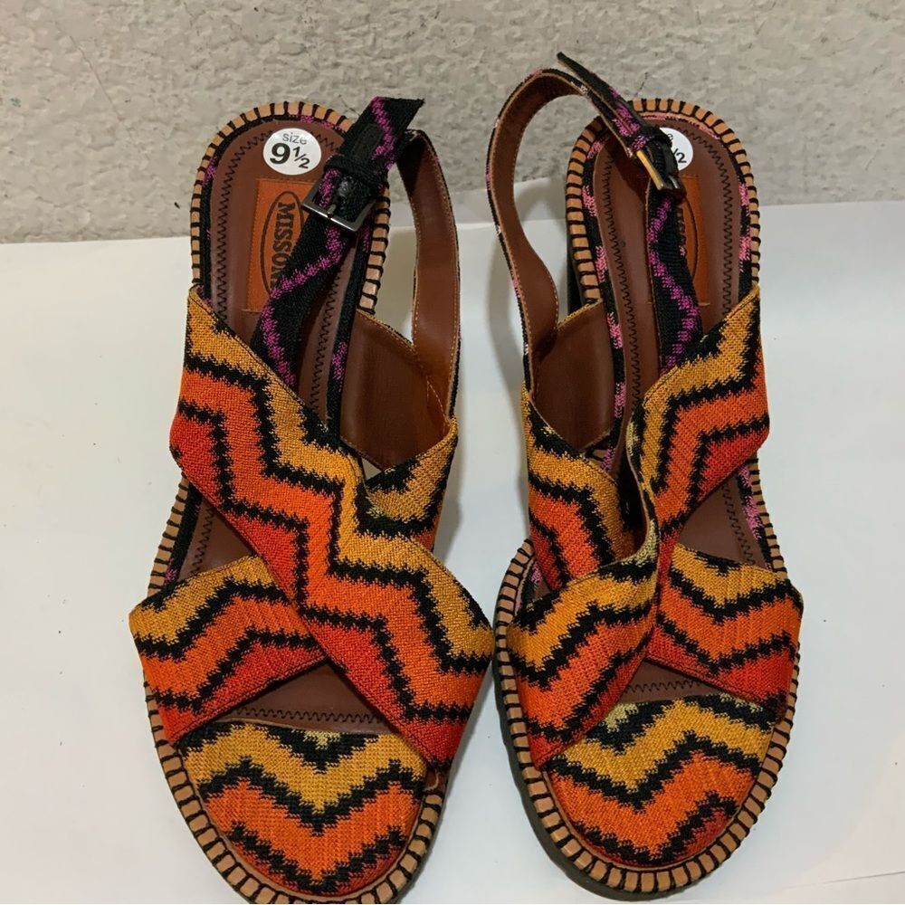Missoni Multicolor Fabric Zig Zag Ankle Strap Sandals Size 40/ 9.5 Italy - Picture 2 of 14